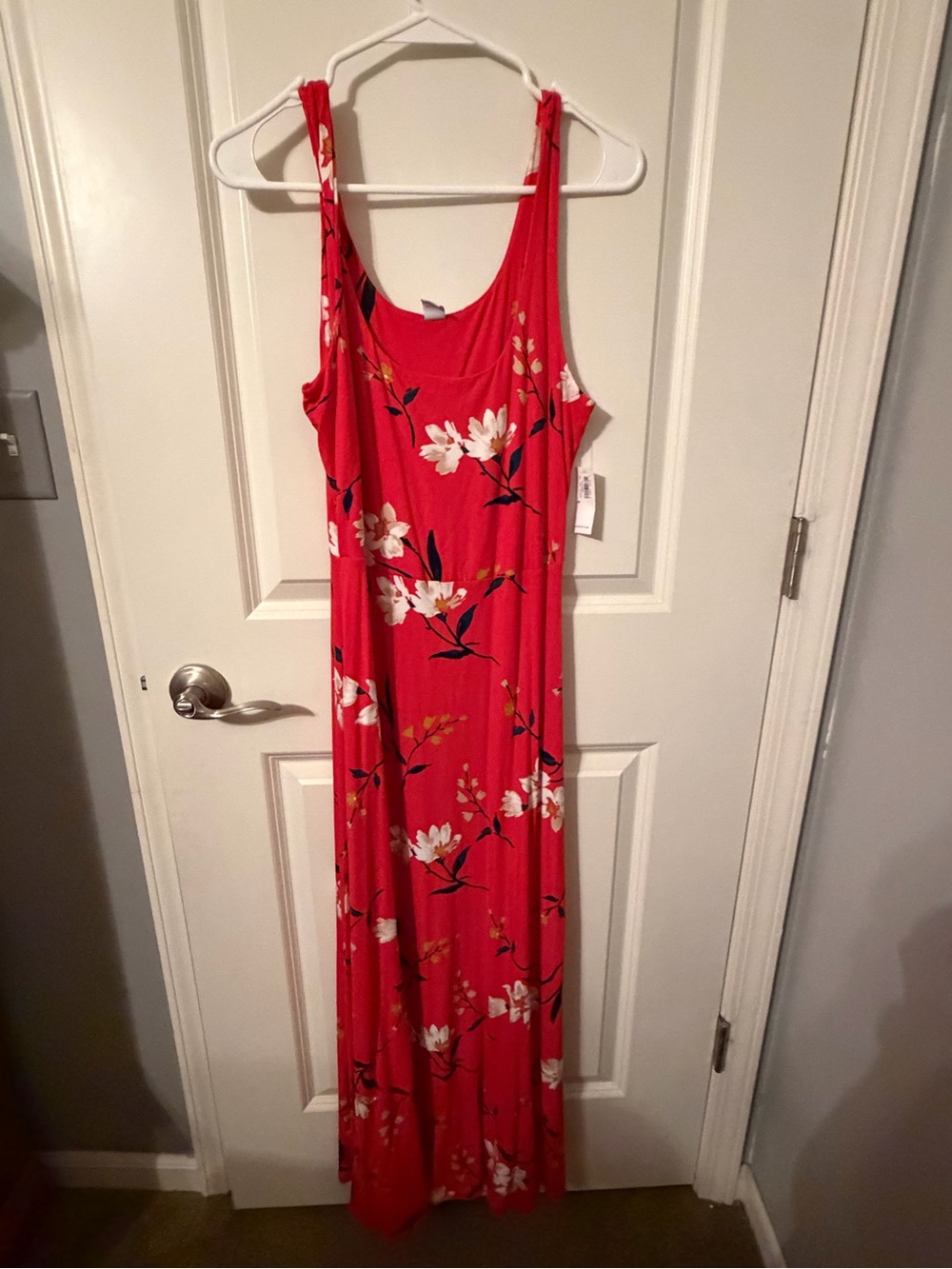 Old Navy Red Floral Maxi Dress with White Blossom Print